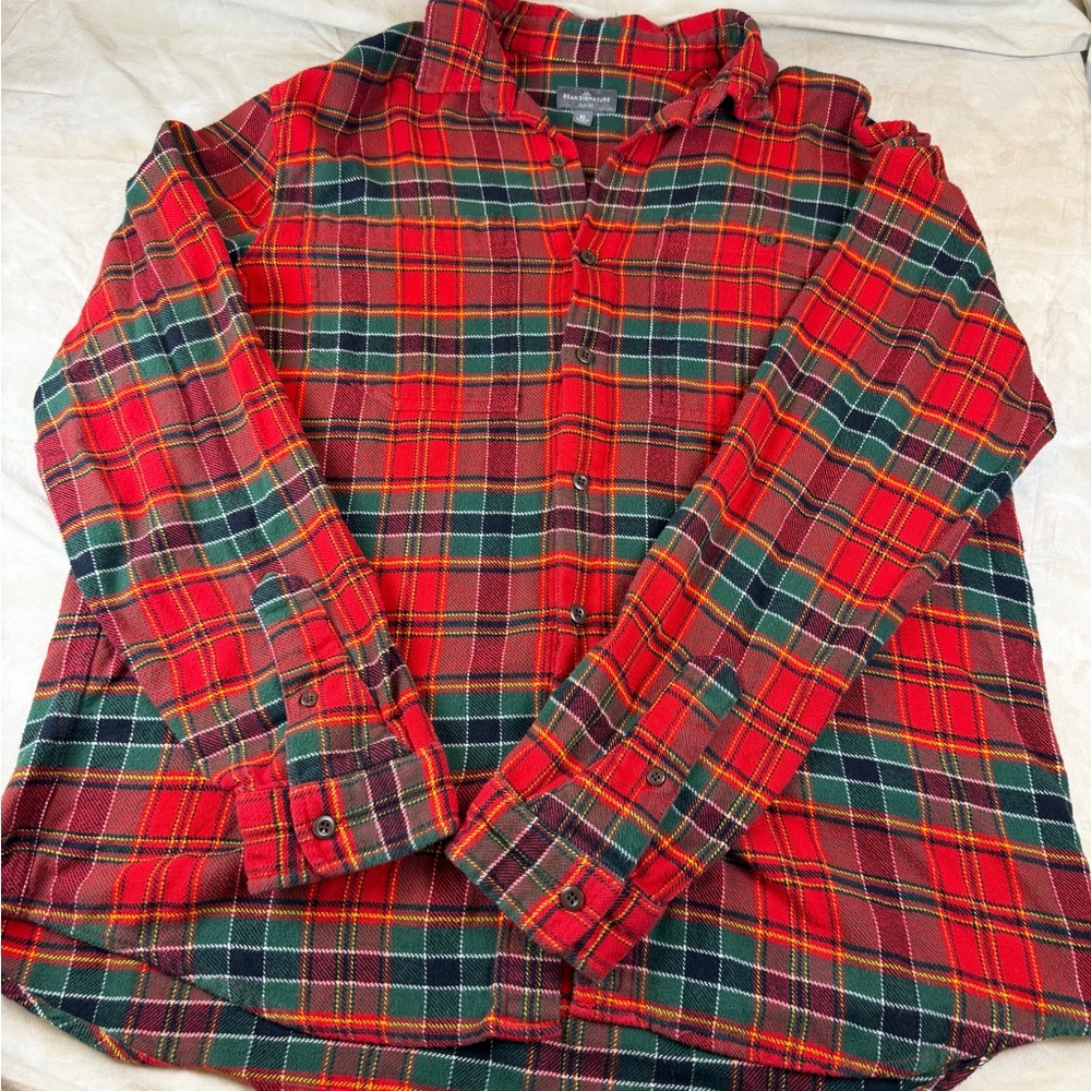 L.L.Bean Signature Slim Fit Organic Cotton Plaid Flannel Shirt Men's XL